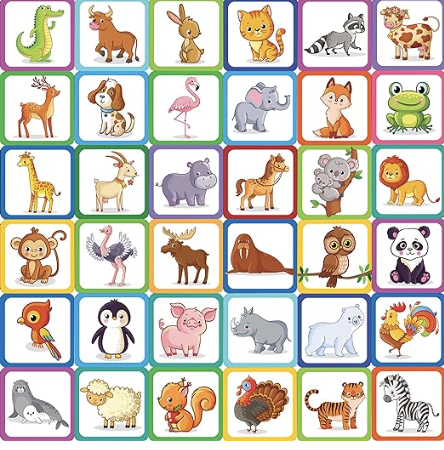 Different animals on different cards. When using this matching game it can help to rebuild your short term memory that is often affected with head injuries. 